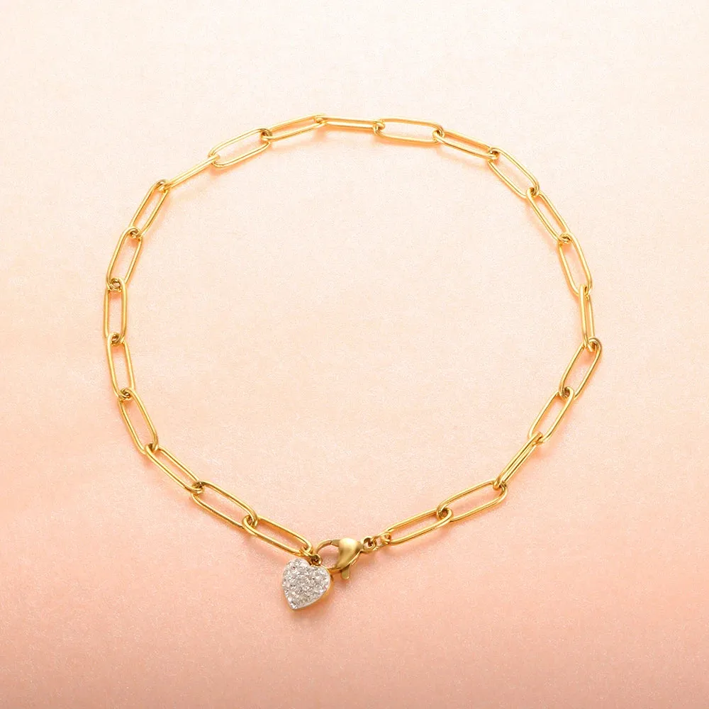 Crystals Heart Pendant Anklets Foot Chain Jewelry
