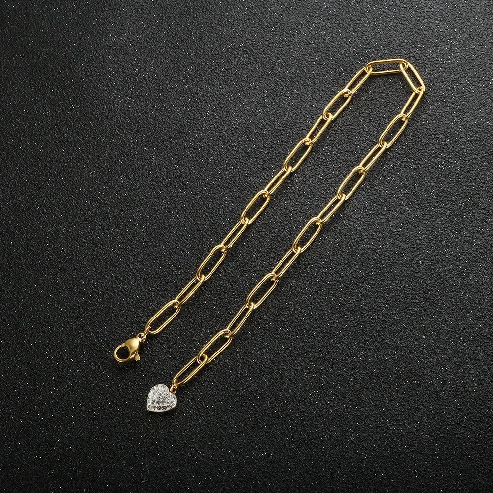 Crystals Heart Pendant Anklets Foot Chain Jewelry