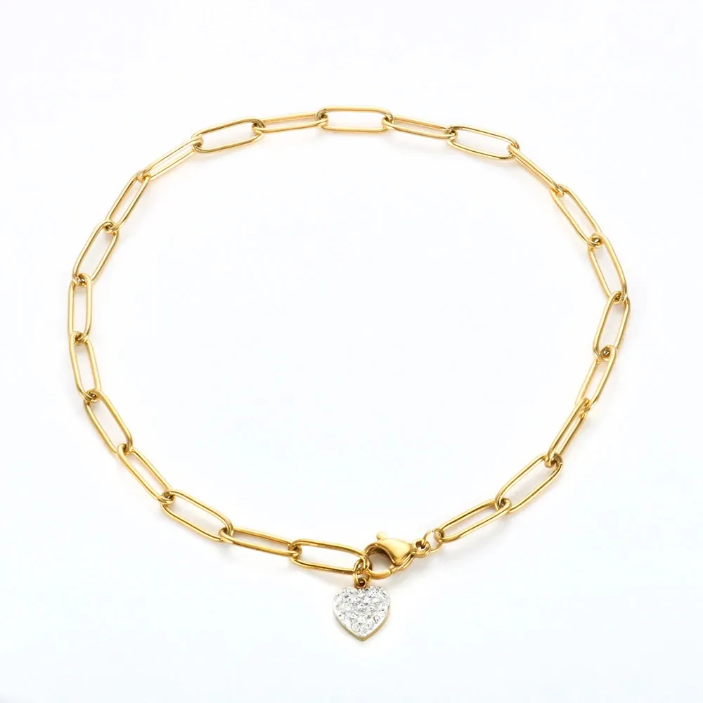 Crystals Heart Pendant Anklets Foot Chain Jewelry
