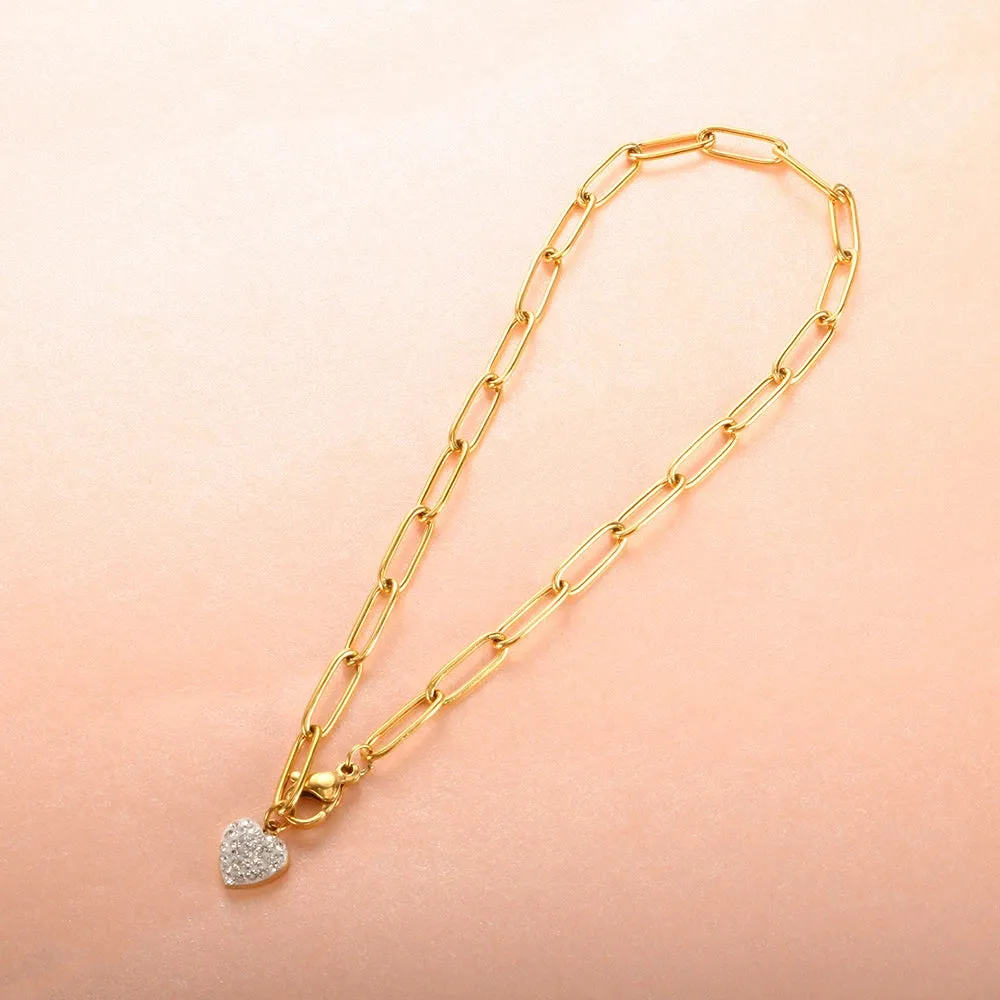 Crystals Heart Pendant Anklets Foot Chain Jewelry