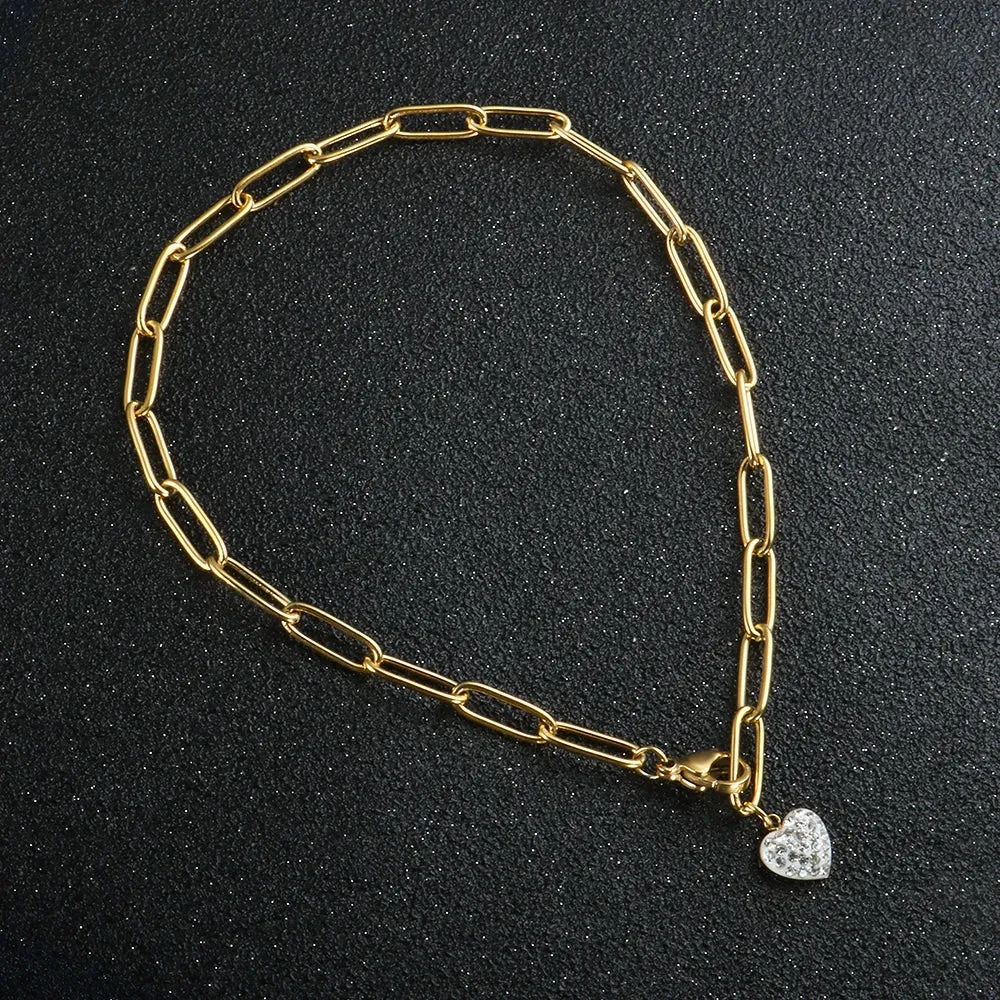 Crystals Heart Pendant Anklets Foot Chain Jewelry