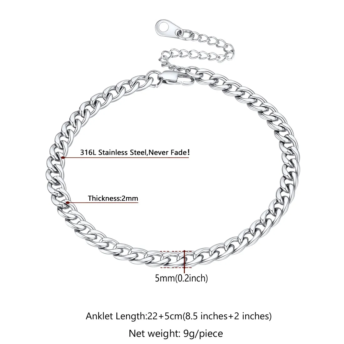 Cuban Chain Anklet for Women or Girls Beach Foot Jewelry
