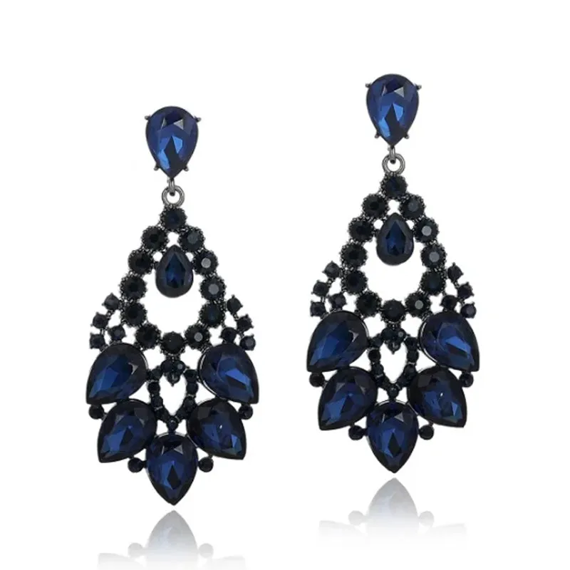 Cubic Zirconia Crystal Vintage Style Teardrop Dangle Chandelier Earrings