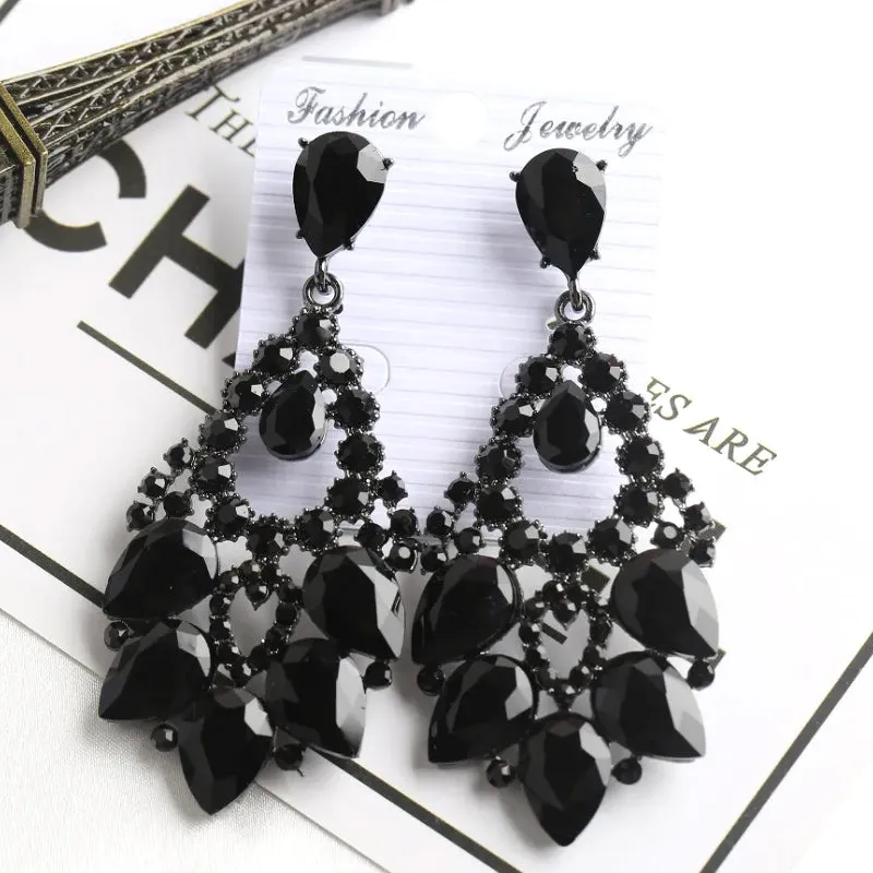 Cubic Zirconia Crystal Vintage Style Teardrop Dangle Chandelier Earrings