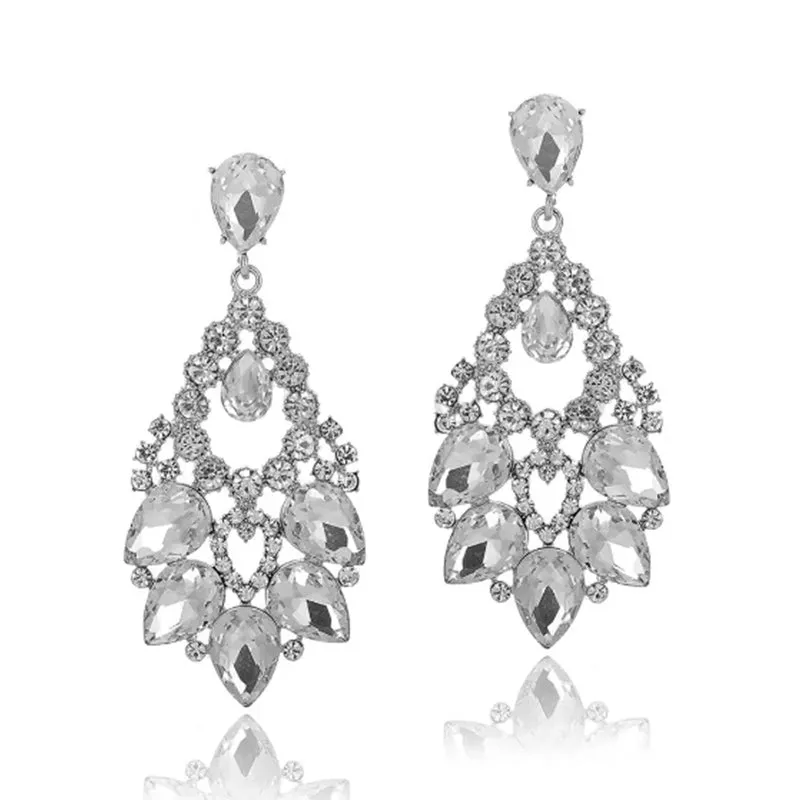 Cubic Zirconia Crystal Vintage Style Teardrop Dangle Chandelier Earrings