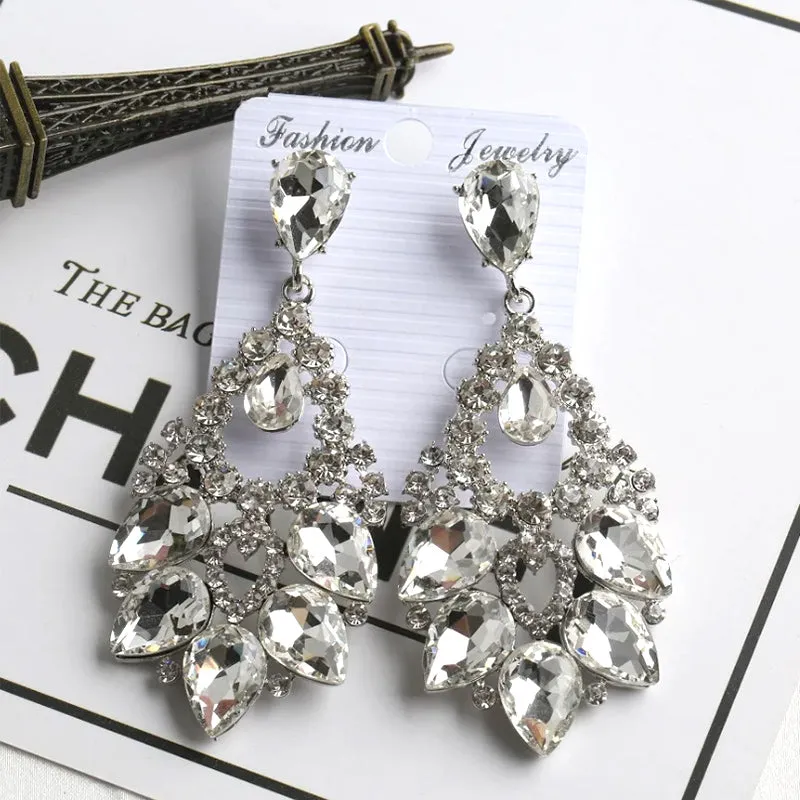Cubic Zirconia Crystal Vintage Style Teardrop Dangle Chandelier Earrings