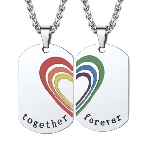 Custom Together Forever Heart Dog Tag Necklace for Couple