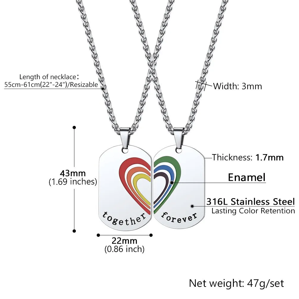 Custom Together Forever Heart Dog Tag Necklace for Couple