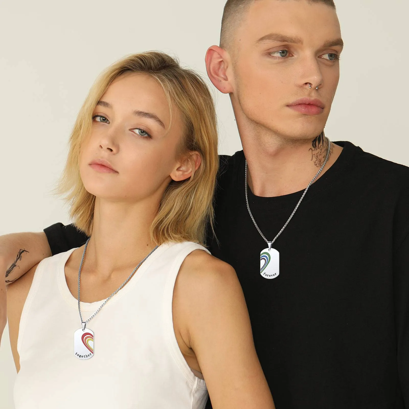 Custom Together Forever Heart Dog Tag Necklace for Couple