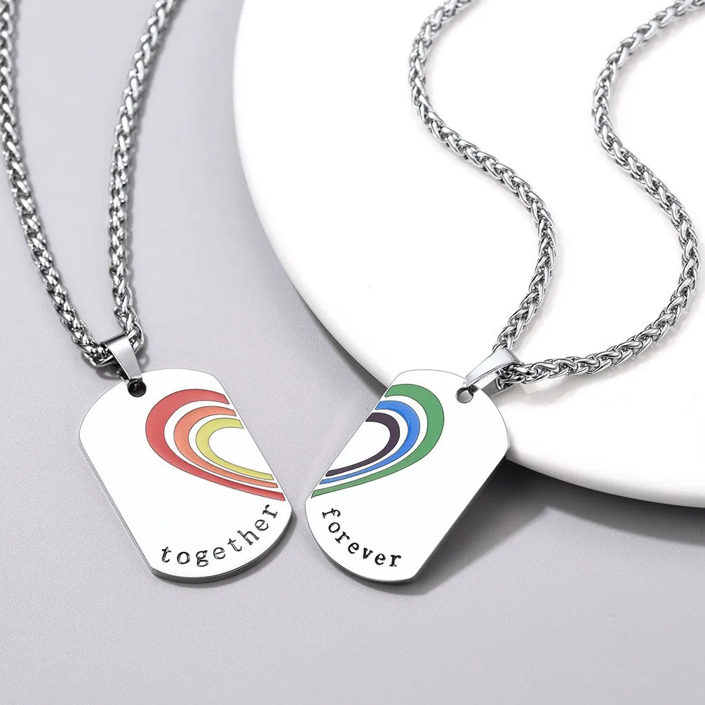 Custom Together Forever Heart Dog Tag Necklace for Couple