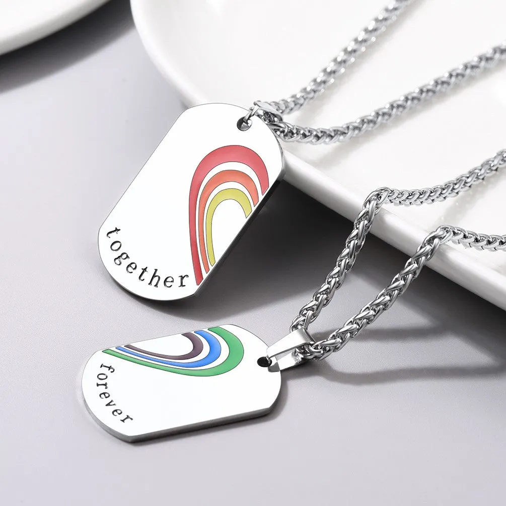 Custom Together Forever Heart Dog Tag Necklace for Couple