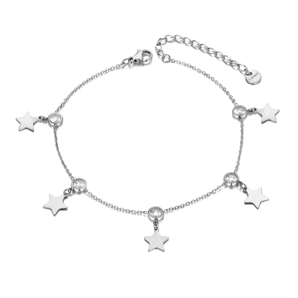 CZ Crystal 5Pcs Star Charm Anklet Foot Jewelry