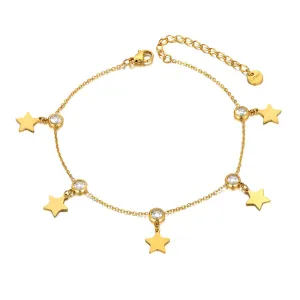 CZ Crystal 5Pcs Star Charm Anklet Foot Jewelry
