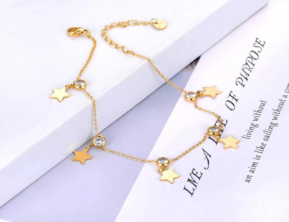 CZ Crystal 5Pcs Star Charm Anklet Foot Jewelry