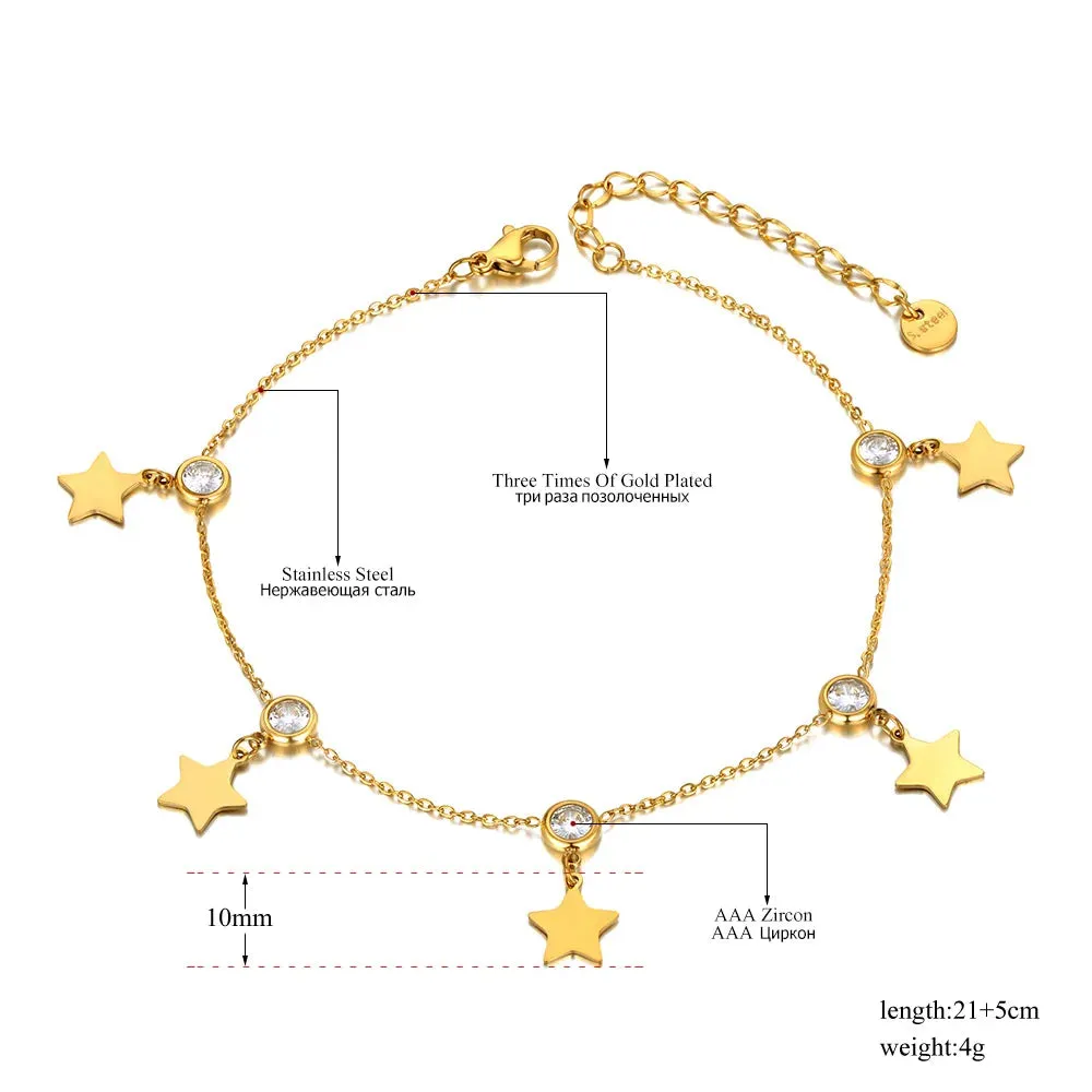 CZ Crystal 5Pcs Star Charm Anklet Foot Jewelry