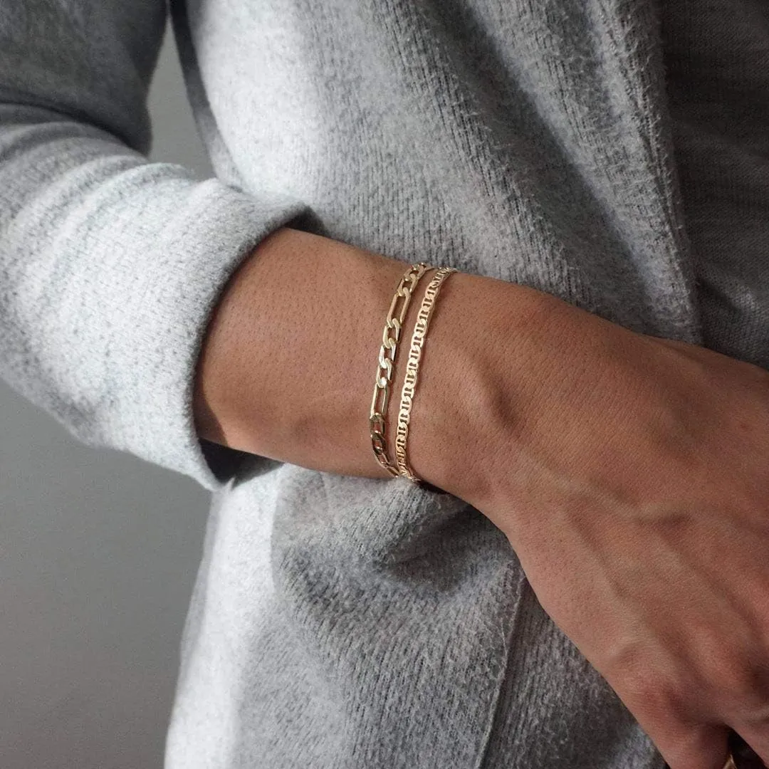 Dainty Layered Gold Chain Bracelet for Women 14K Gold Plated Handmade Adjustable Bracelet Satellite Beads Oval Mariner Figaro Link Chain Bracelets Minimalist Layering Stacking Jewelry Gift for Women