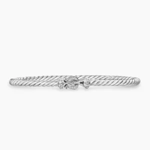 David Yurman Buckle Classic Cable Sterling Silver with Diamonds 3mm Bracelet - Medium