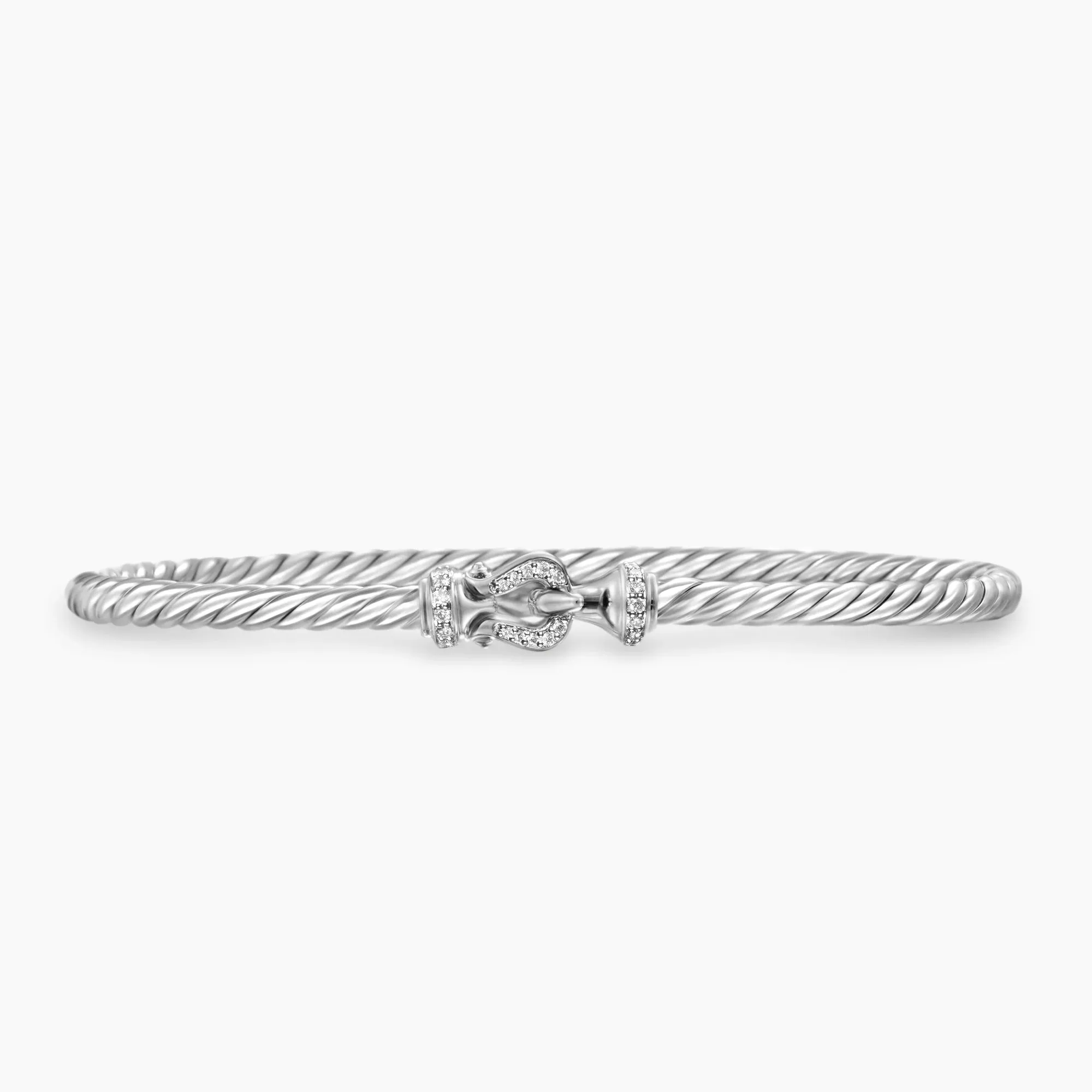 David Yurman Buckle Classic Cable Sterling Silver with Diamonds 3mm Bracelet - Medium