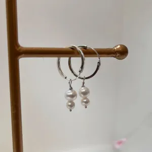 Double Drop Classic Pearl Hoop Earrings