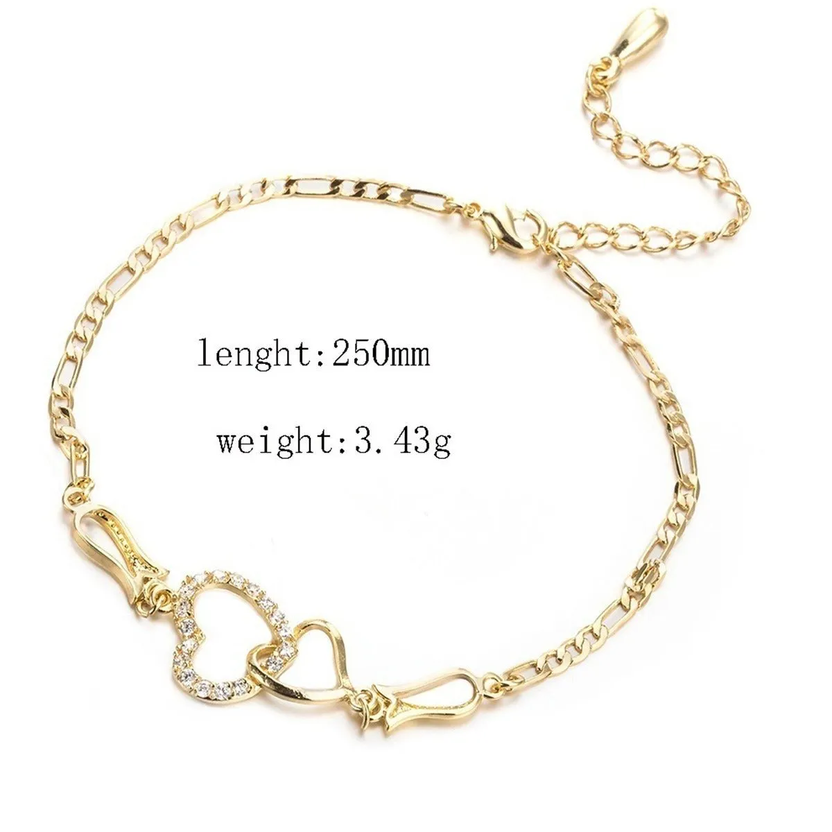 Double Heart Ankle Women  Crystal Bracelet