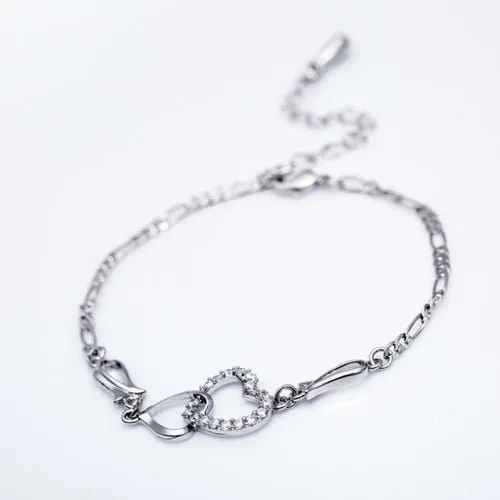 Double Heart Ankle Women  Crystal Bracelet