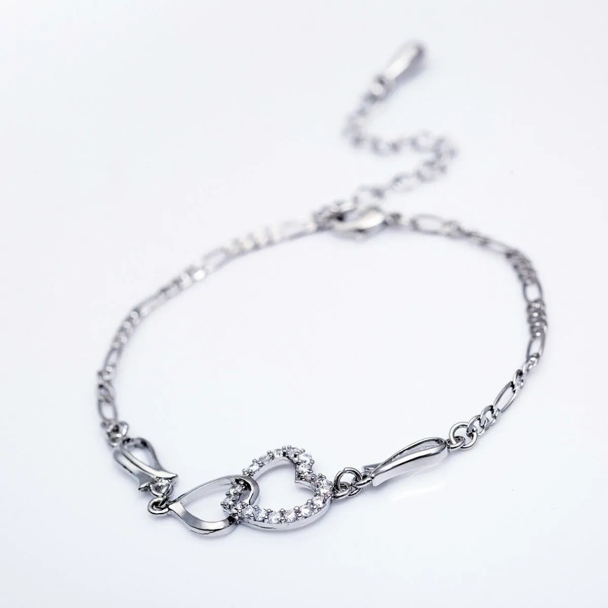 Double Heart Ankle Women  Crystal Bracelet