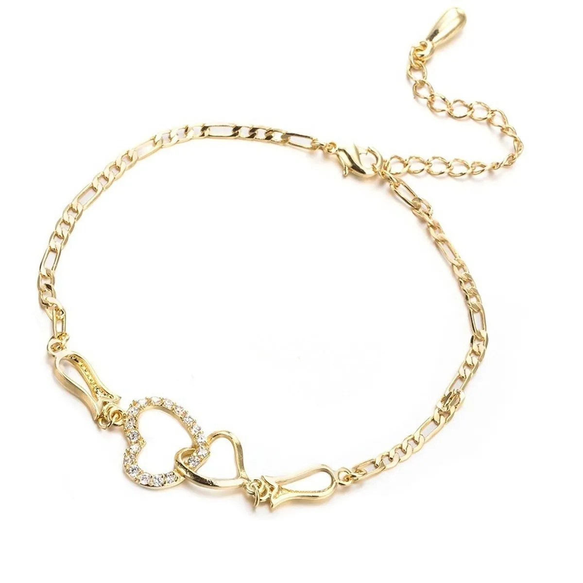 Double Heart Ankle Women  Crystal Bracelet