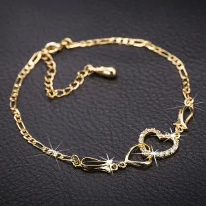 Double Heart Ankle Women  Crystal Bracelet