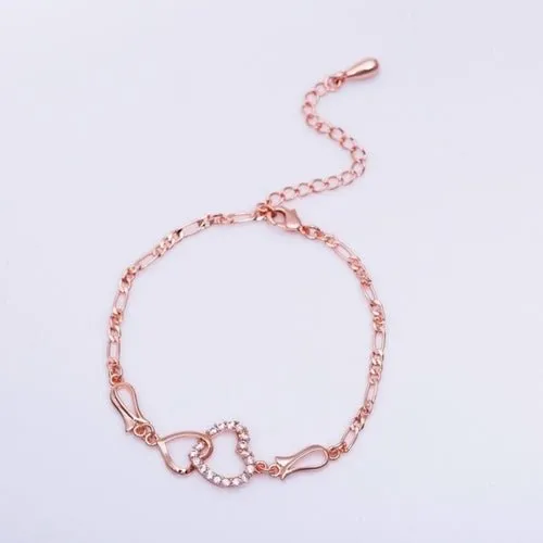Double Heart Ankle Women  Crystal Bracelet