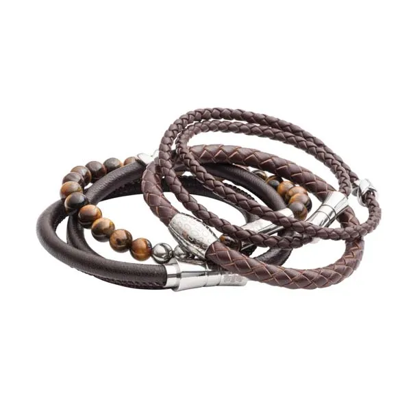 Double Wrap Criss Cross Brown Leather Bracelet