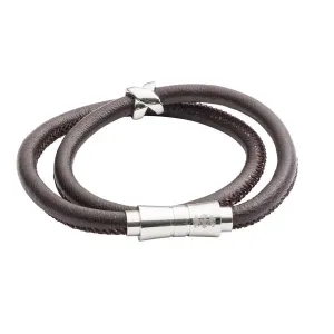 Double Wrap Serpentine Brown Leather Bracelet