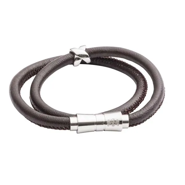 Double Wrap Serpentine Brown Leather Bracelet