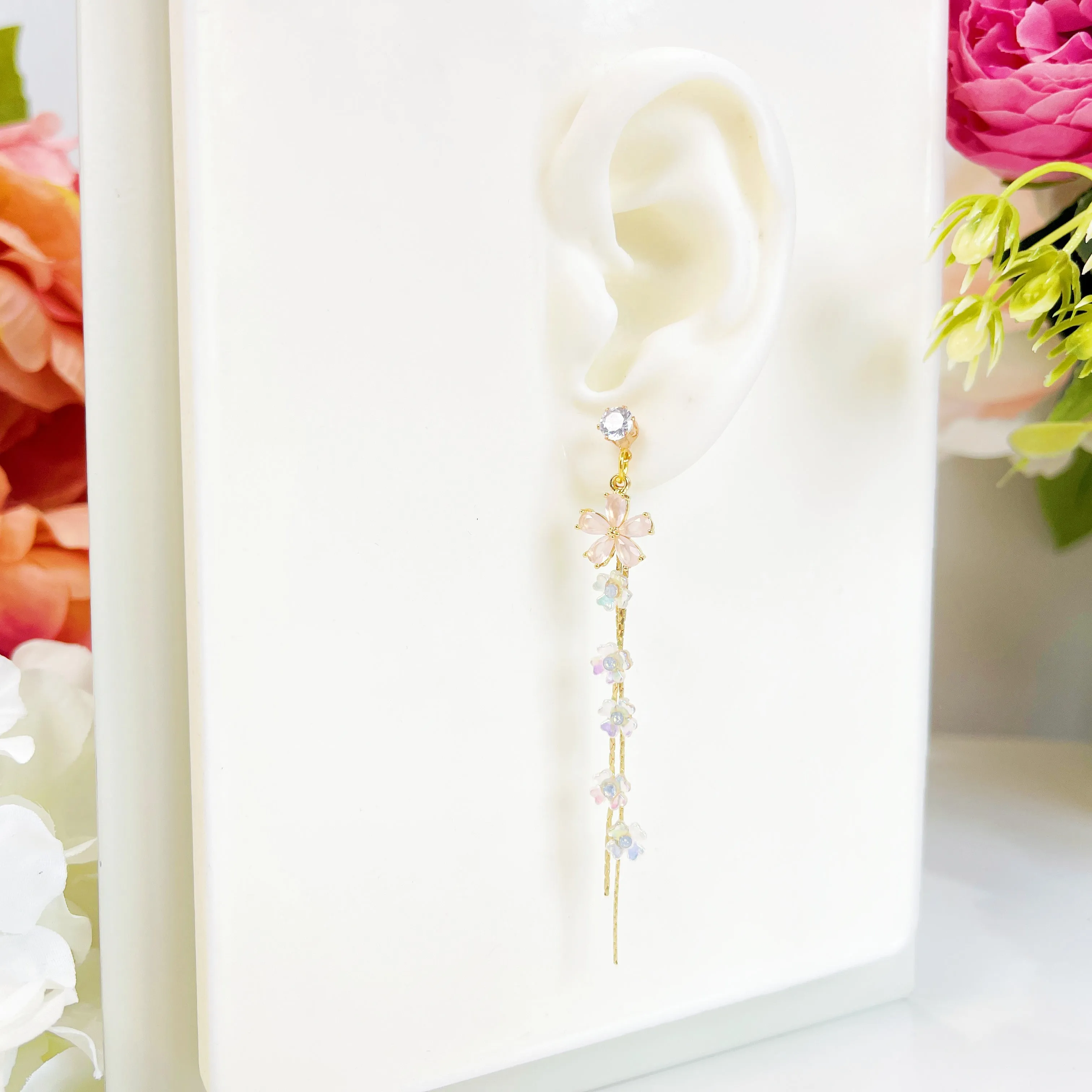 E154 cherry blossom sakura flower dangle earrings