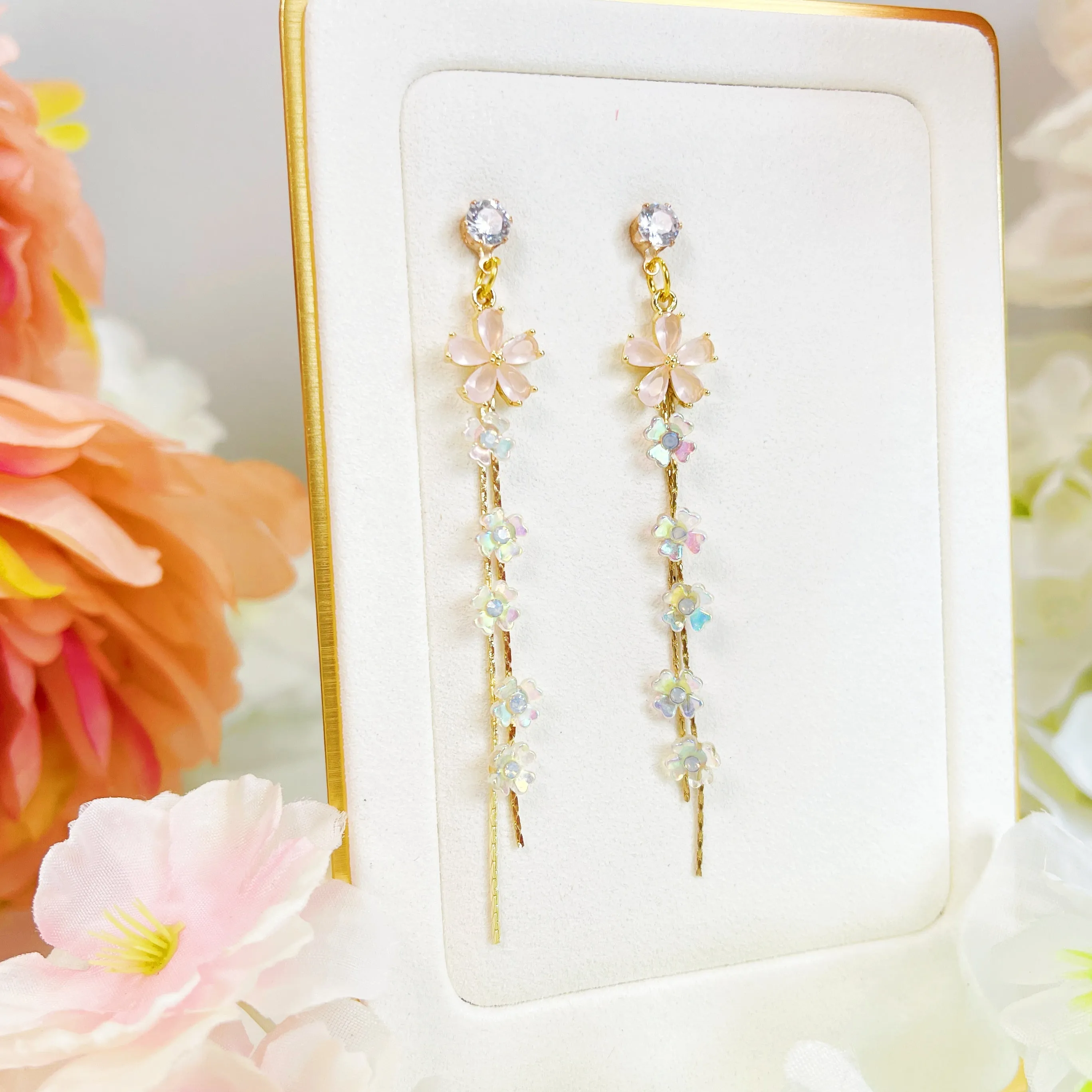 E154 cherry blossom sakura flower dangle earrings