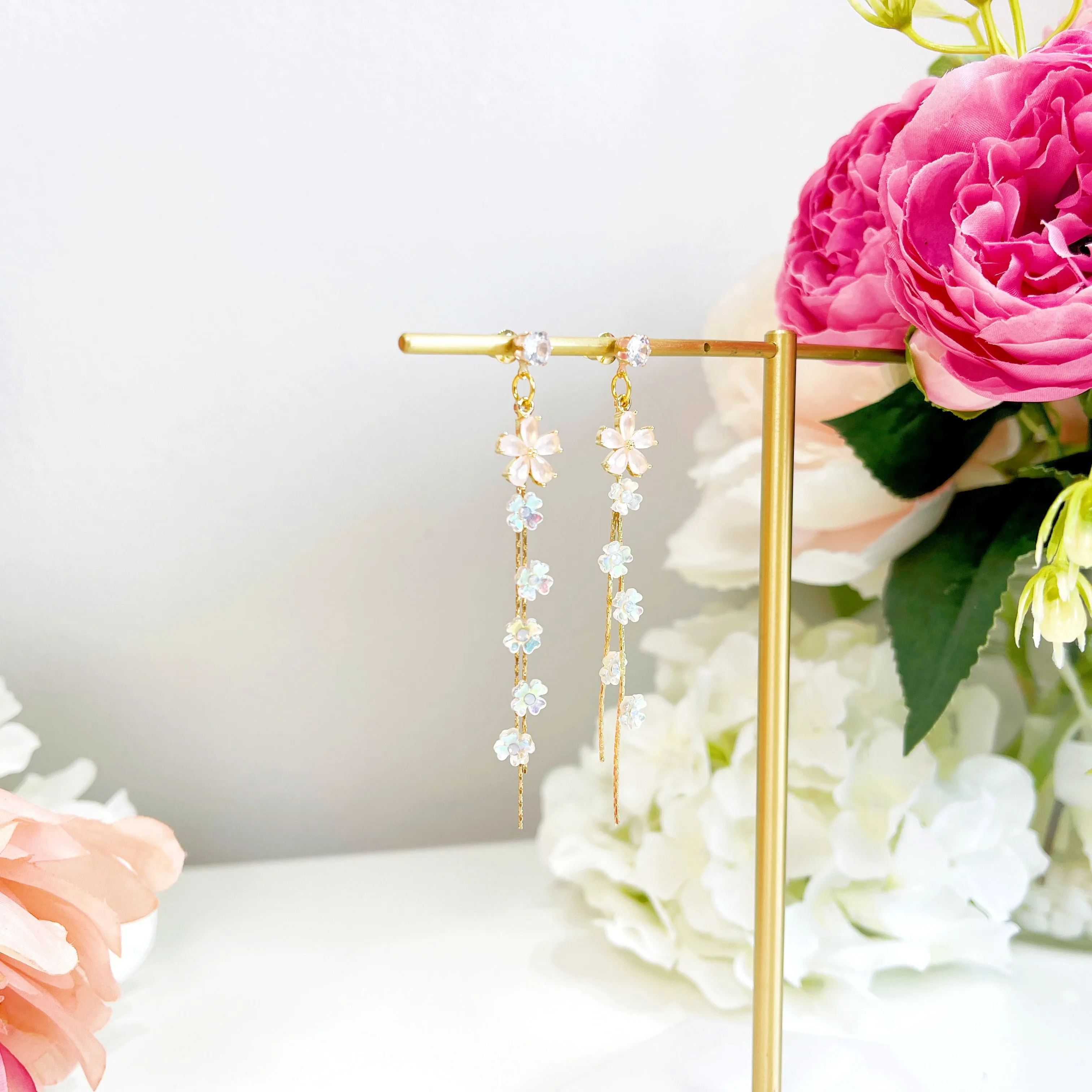 E154 cherry blossom sakura flower dangle earrings