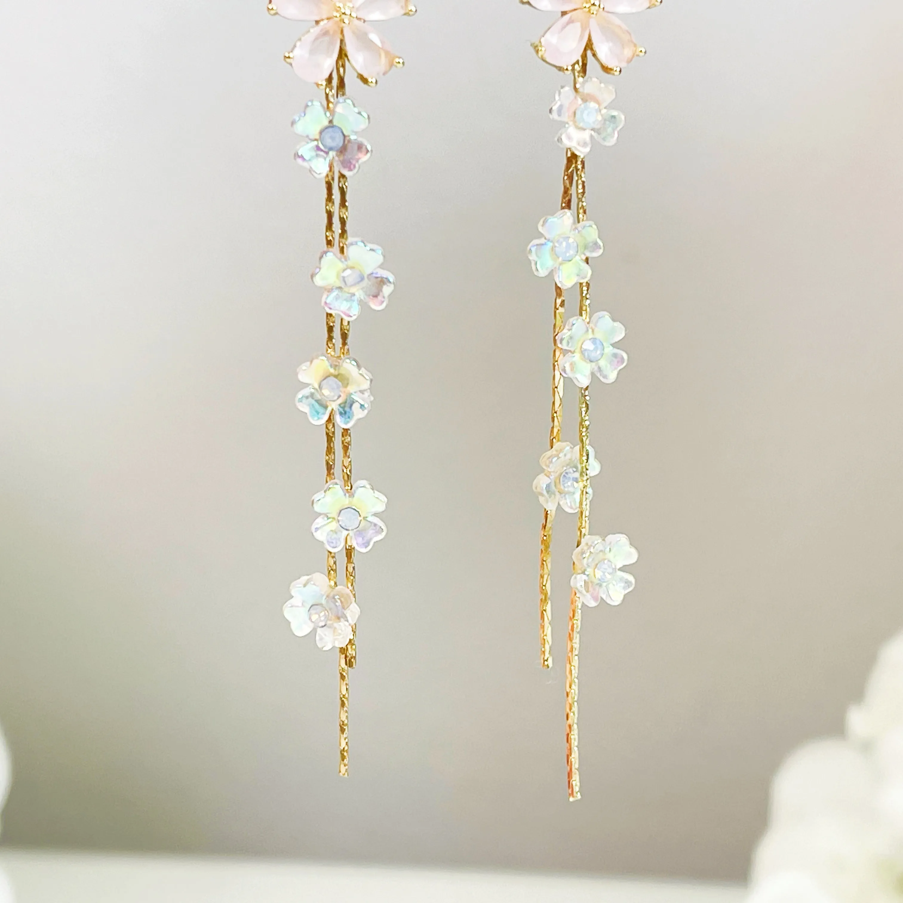 E154 cherry blossom sakura flower dangle earrings