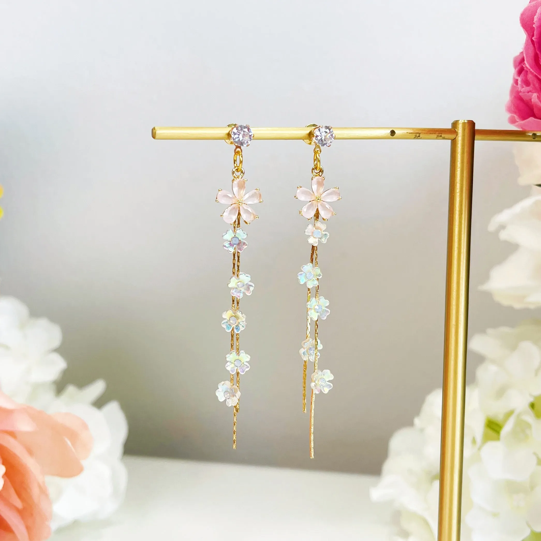 E154 cherry blossom sakura flower dangle earrings