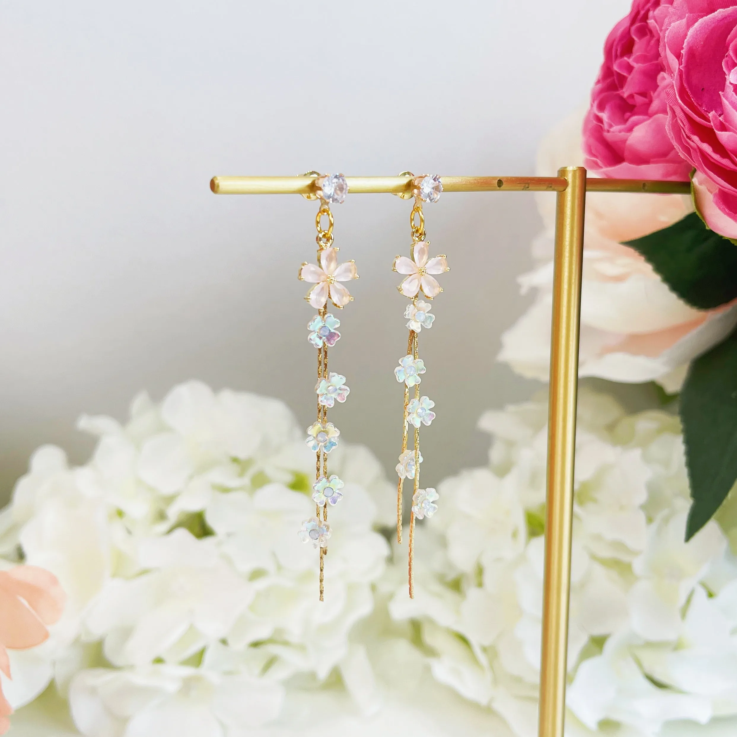 E154 cherry blossom sakura flower dangle earrings
