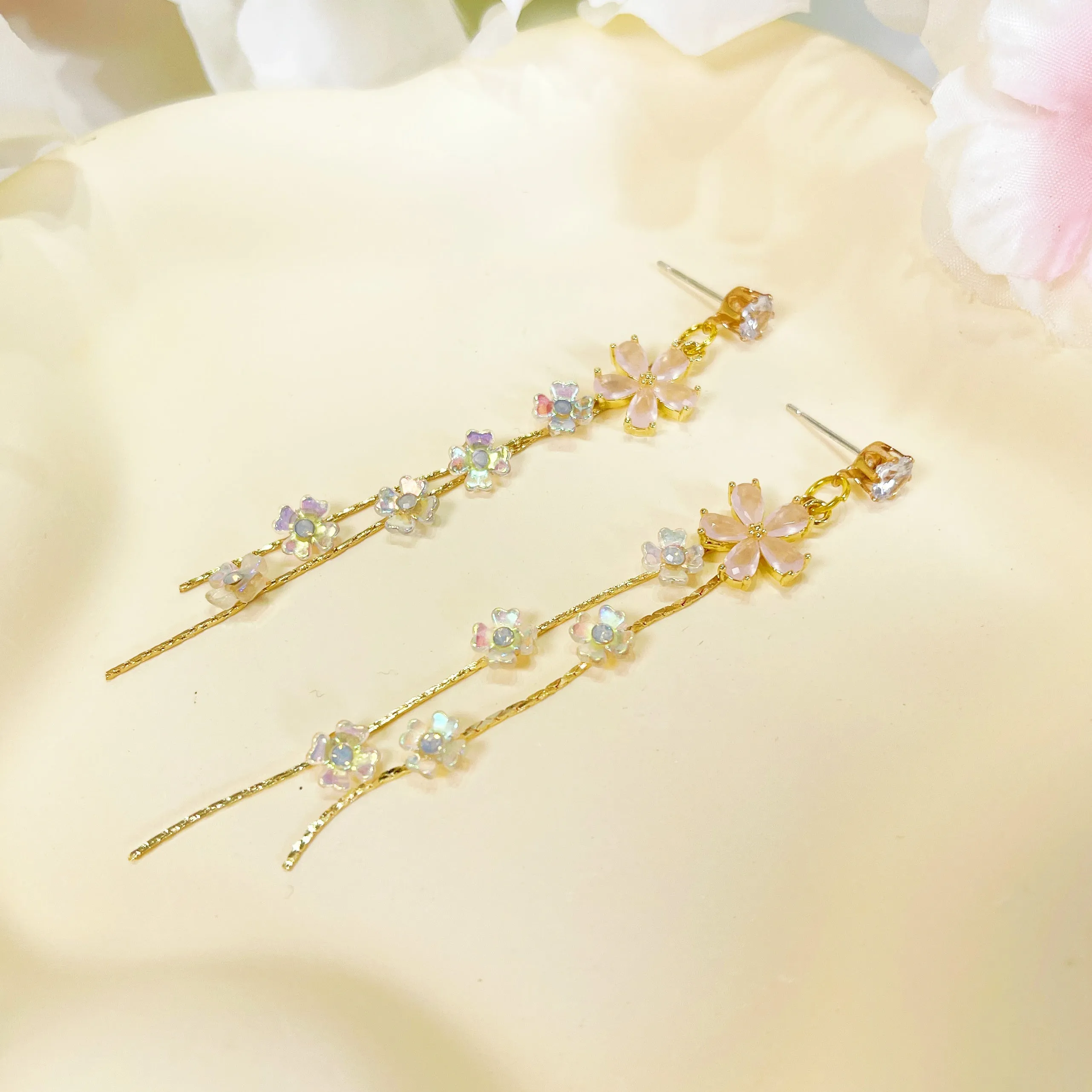 E154 cherry blossom sakura flower dangle earrings