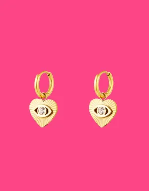 Earrings heart with zircon eye