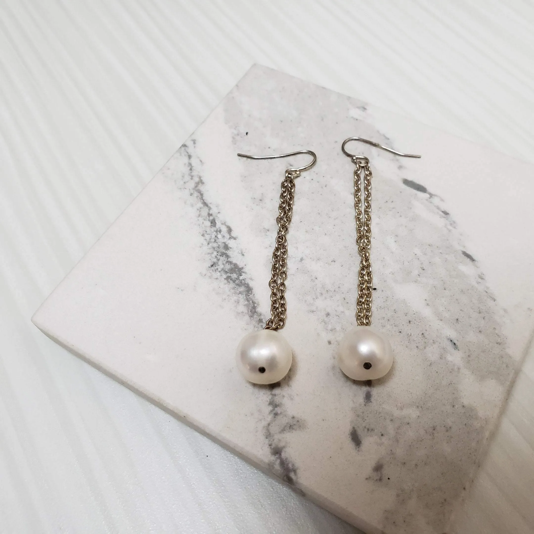 Elegant  white pearl  sterling dangle earrings
