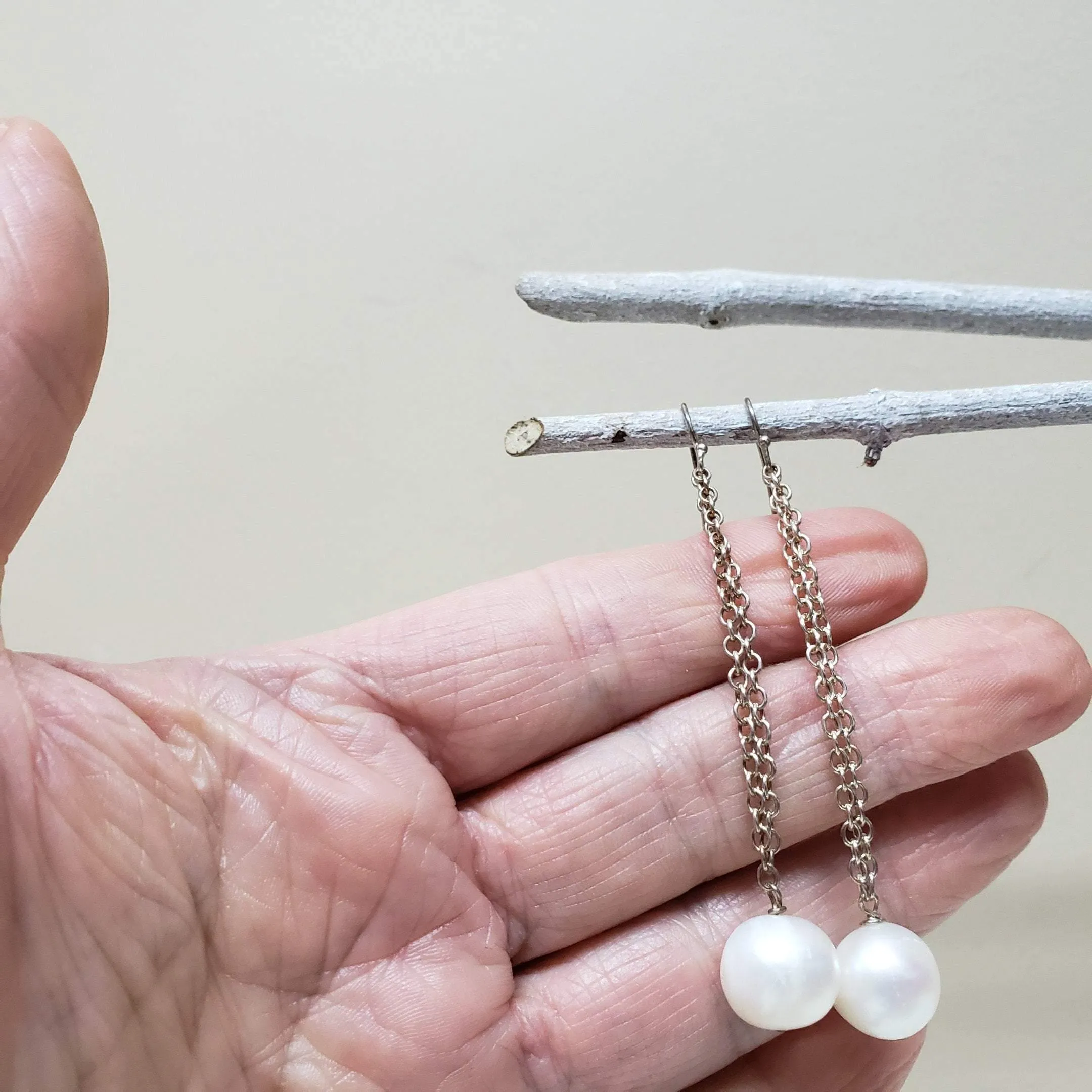 Elegant  white pearl  sterling dangle earrings