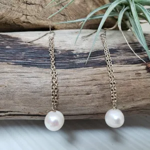 Elegant  white pearl  sterling dangle earrings
