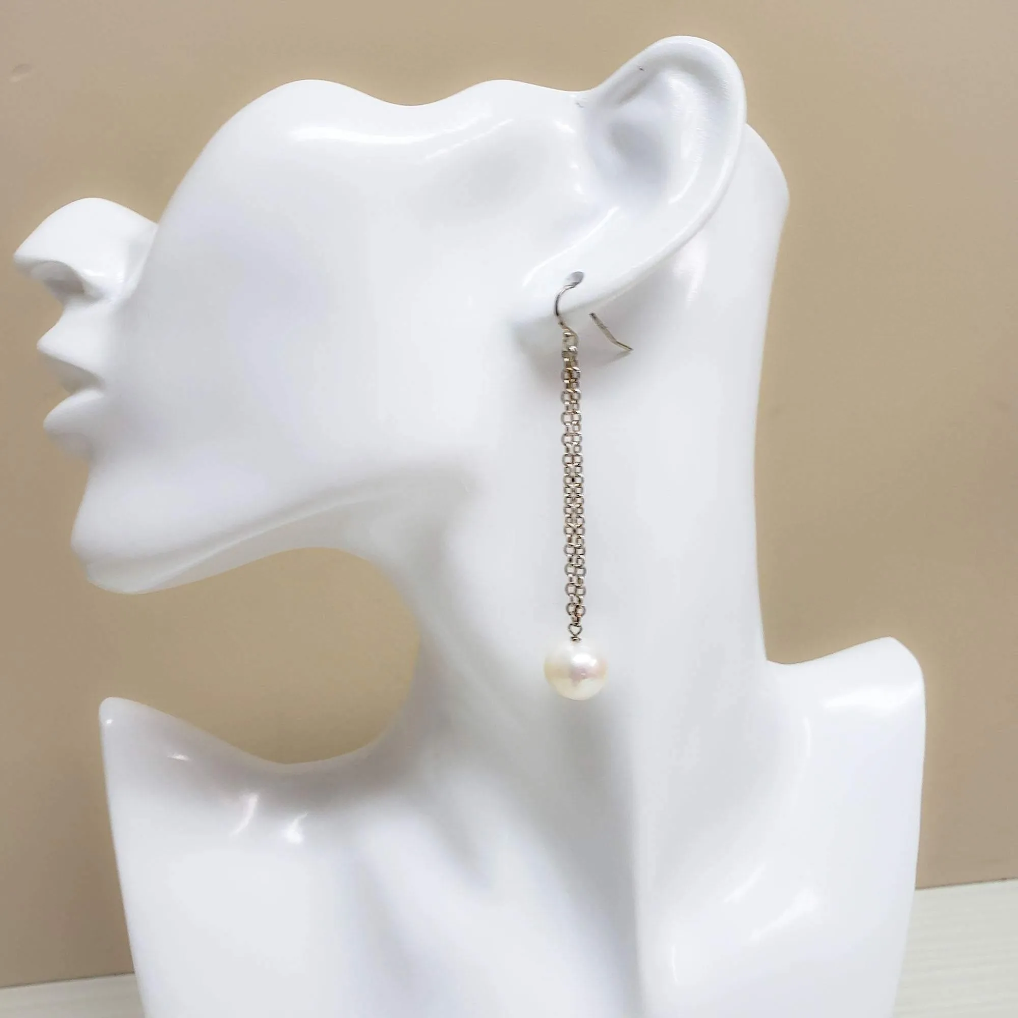 Elegant  white pearl  sterling dangle earrings