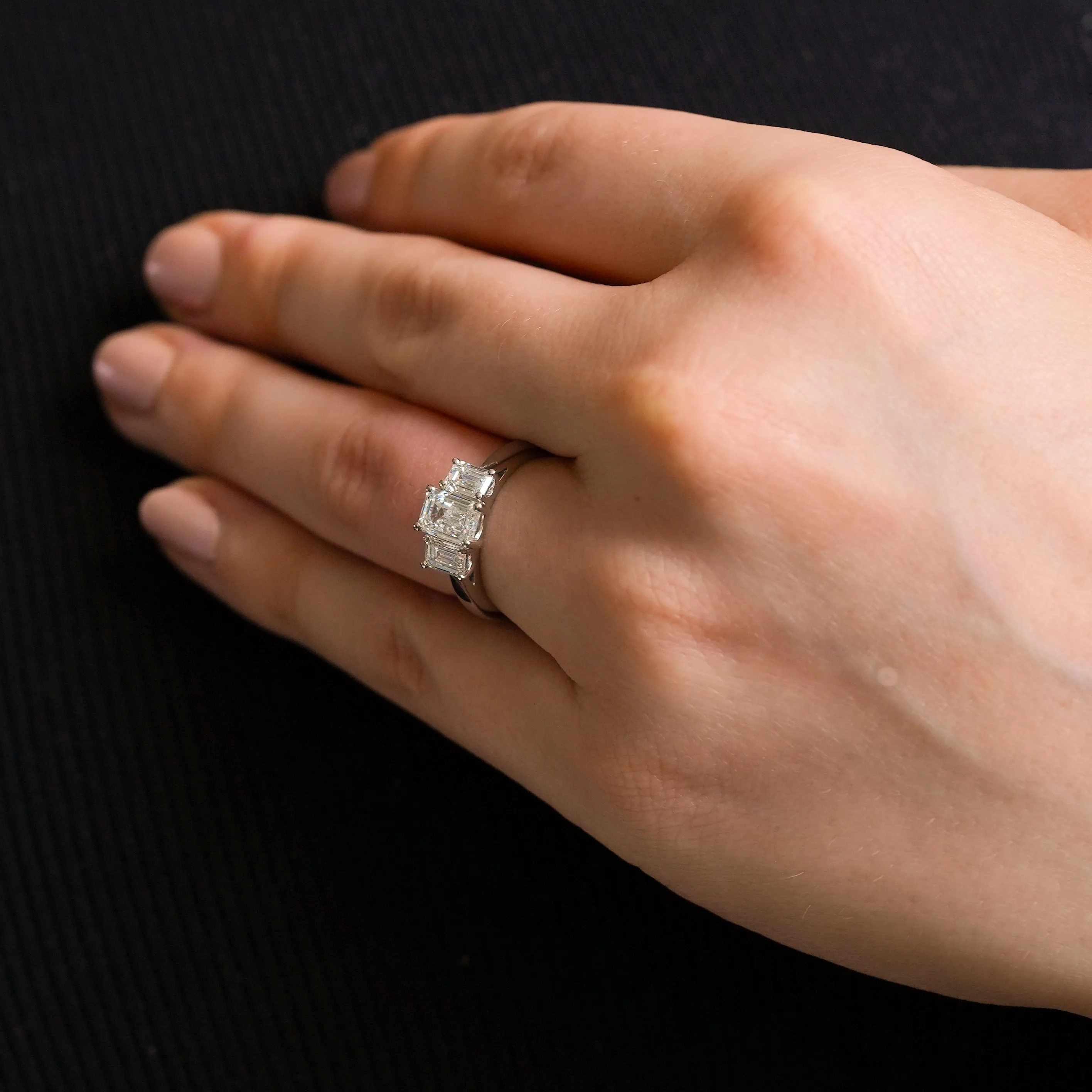 Emerald Cut 3-Stone Lab Grown Diamond Engagement Ring in Platinum