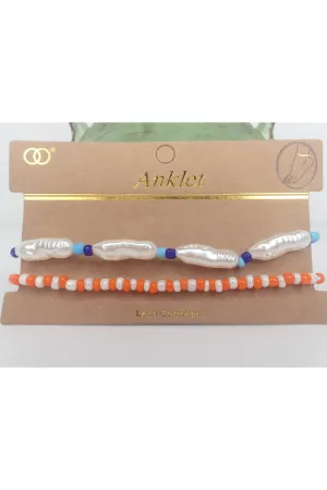 Emma Two Piece Beaded Anklet- Two Colors