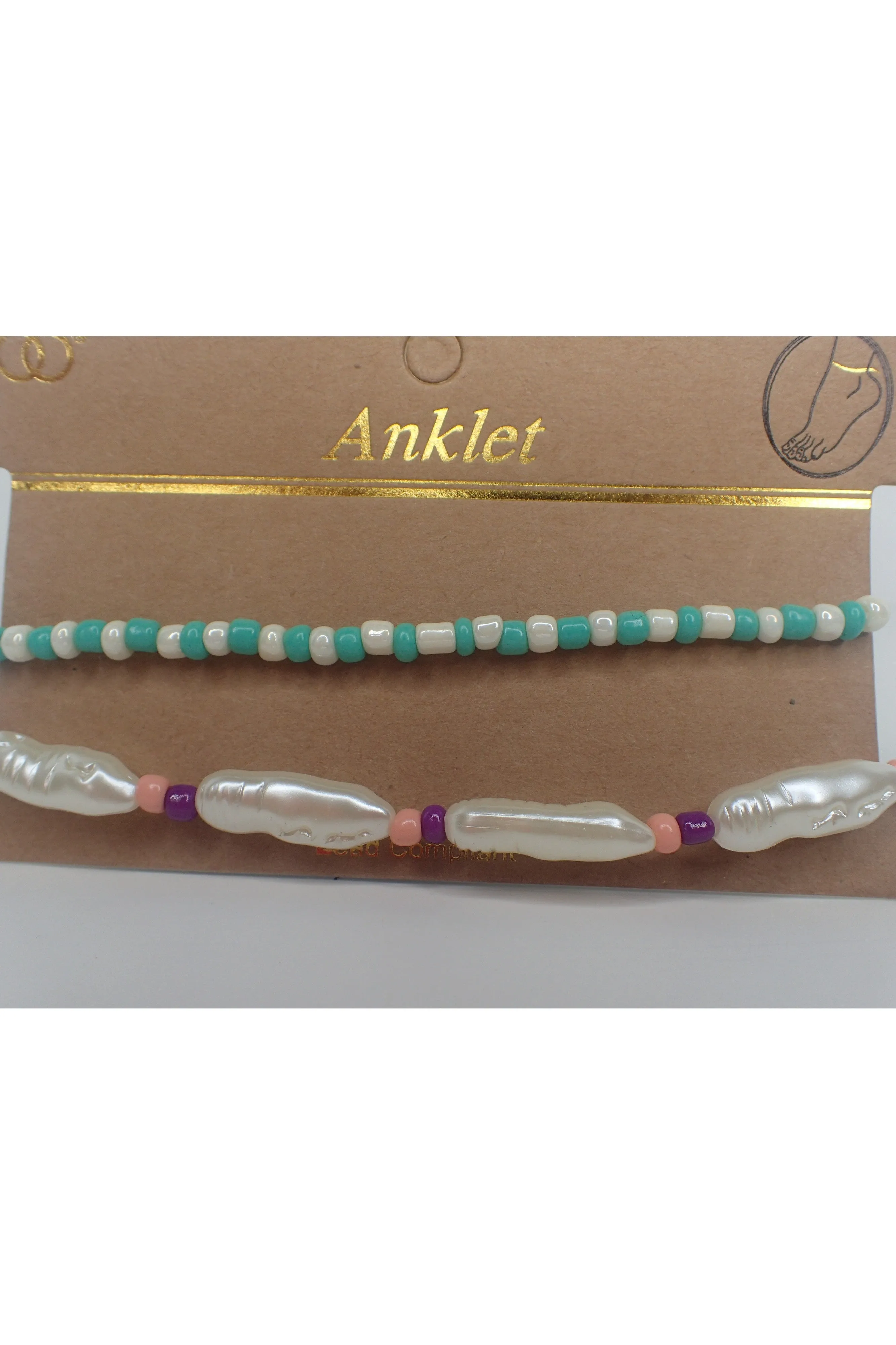 Emma Two Piece Beaded Anklet- Two Colors