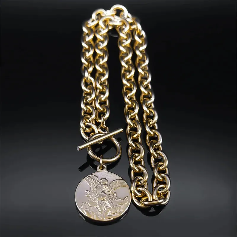 Exquisite Archangel Saint Michael Choker Necklace Bracelet for Women