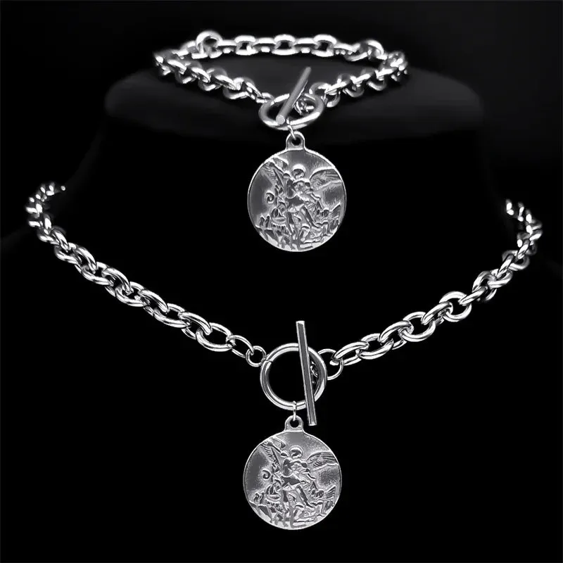 Exquisite Archangel Saint Michael Choker Necklace Bracelet for Women