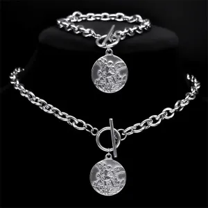 Exquisite Archangel Saint Michael Choker Necklace Bracelet for Women